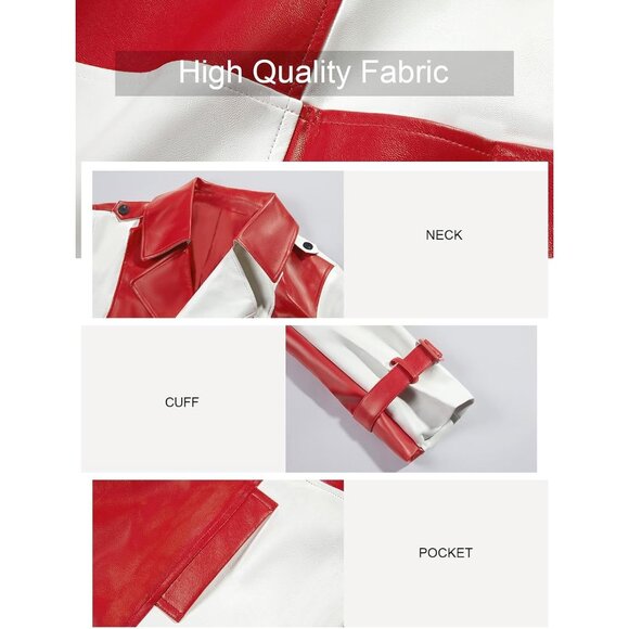 Womens Red Tankaneo Leather Cropped Jacket Oversized Color Block Motorcycle - Picture 6 of 6